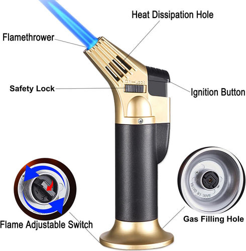 Butane Torch Lighter, Refillable Kitchen Culinary Cooking Blow Torch with Adjustable Flame for Desserts