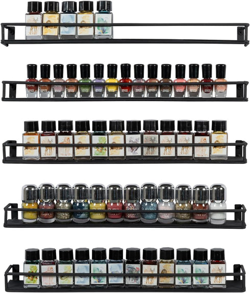 MyGift 16 Inch Wall Mounted Black Metal Nail Polish and Essential Oil