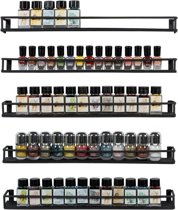 MyGift 16 Inch Wall Mounted Black Metal Nail Polish and Essential Oil
