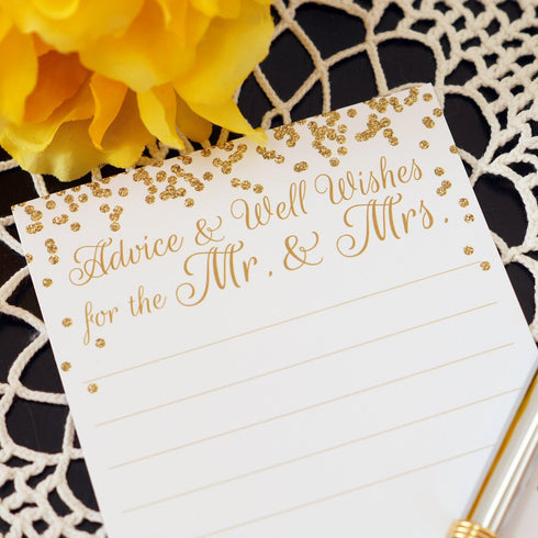 Wedding Advice Cards for Mr. and Mrs., Faux Confetti Gold Glitter, Pack of 40