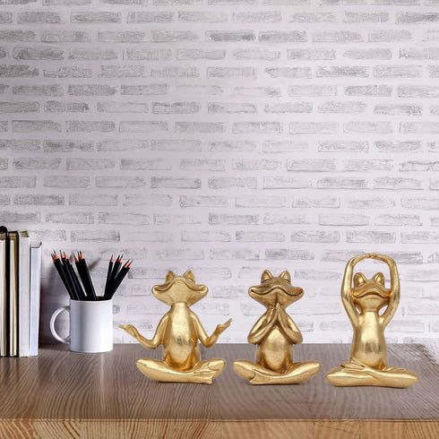 3.7In Set 3 Suoedd Gold Frog Figurines Yoga Decor of Frog Yoga Statues for Modern Living Room Desk Table Home Office
