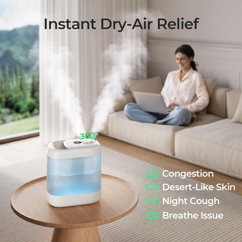 Homvana Humidifiers for Bedroom, 5L Super Easy to Clean Top Fill Auto Adapt Cool Mist Humidifier for Home