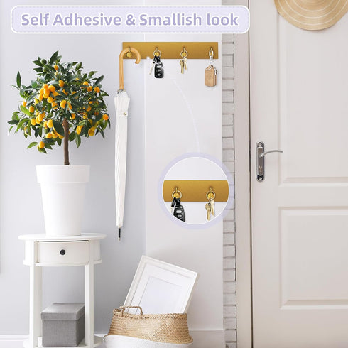 VIS'V Wall Mount Key Holder, Large Self Adhesive Metal Key Rail with 4 Hooks, Keychain Holder Gold