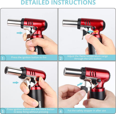 Semlos Refillable Butane Torch with Fuel Gauge - Adjustable Flame Kitchen Lighter for DIY, Creme Brulee, Soldering