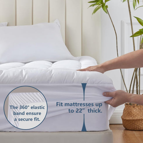 CozyLux Queen Mattress Pad 450GSM Cotton Cover, Deep Pocket Mattress Topper, Non-Slip Breathable and Soft Quilted