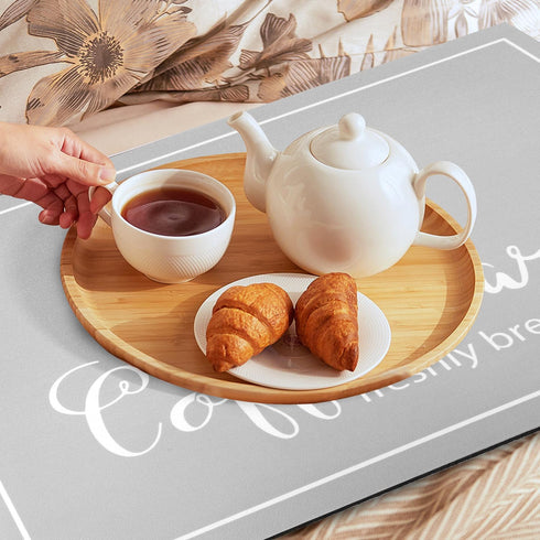 Dish Drying Mat, 12"x20" Absorbent Coffee Bar Mat for Countertops with Coffee Cup Pattern