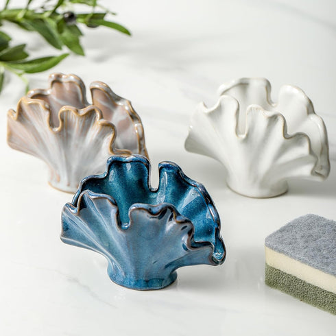 Uiddo Ceramic Sponge Holder,Sponge Holder for Kitchen Sink,Compact Sink Caddy Organizer-Scouring Pad and Dish