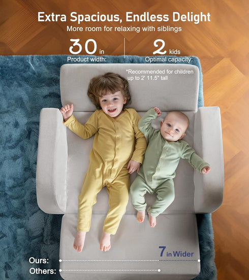 3-in-1 Extra Wide Convertible Kids Couch, Flip Open Toddler Couch to Lounger, Comfy Toddler Chair, Machine-Washable