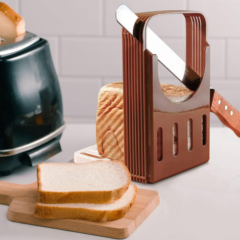 Bread Slicer Toast Cutter Kitchen Tools, Foldable Sandwich Slicing with 4 Thickness for Homemade Bread, 8.7 * 5.5 *