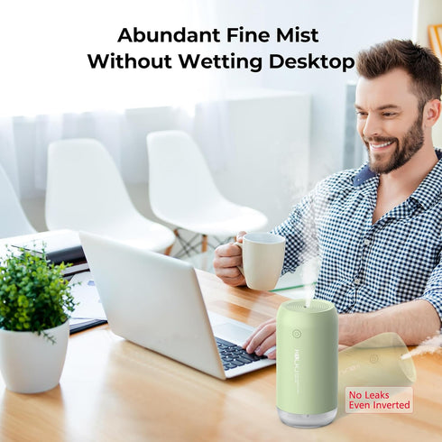 Portable Mini Humidifier, 350ml Quiet Small Cool Mist Humidifiers USB Personal Desktop Humidifier for Bedroom Office Plants Car Baby Nursery with 2 Mist Modes Auto Shut-off (Green) by KQLKJ
