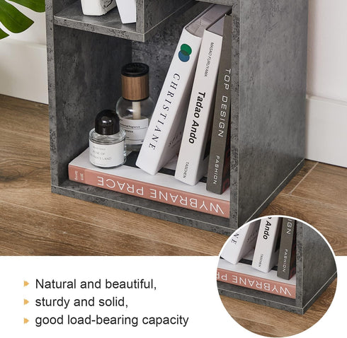 3-Cube 2-Tier VECELO Open Bookcase, Small Bookshelf with Height Difference Shelves for Most Books, Horizontal