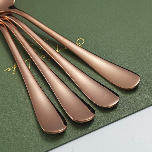 Rose Gold Serving Spoons, 4 Pieces Kyraton Titanium Plating, 2 Serving Spoons and 2 Slotted Spoons, Stainless Steel Set
