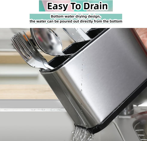 Kitchen Utensil Holder for Counter Organizer, Stainless Steel 4 Compartments Storage Caddy for Cooking