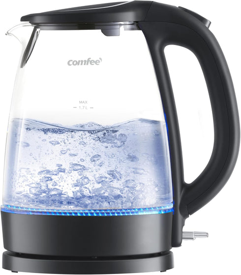 COMFEE' Electric Kettle, 1.7L Hot Water Boiler, 1500W Glass Electric Tea Kettle with Auto Shut-Off