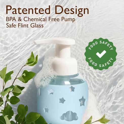 8oz SoCal Suds & Company Foaming Hand Soap Dispenser Glass, Liquid Soap Pump with Cloud & Star Sleeve, Refillable