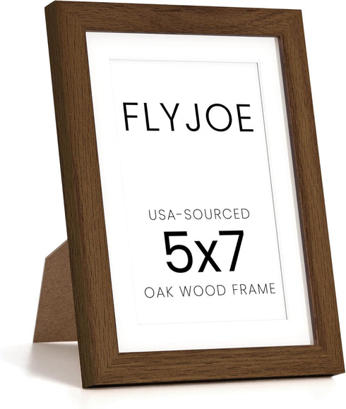 FLYJOE 5x7 Oak Wood Picture Frame with Mat for 4x6, 5 by