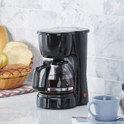 Mainstays 5 Cup Black Coffee Maker with Removable Filter Basket for Easy Cleaning