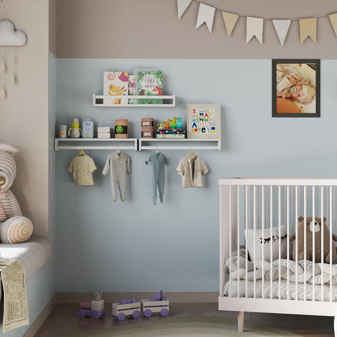 Heimlove 24 inch Set 3 Nursery Floating Shelves, Solid Wood Nursery Book Shelves for Wall, Bookshelf for Kids, Wall