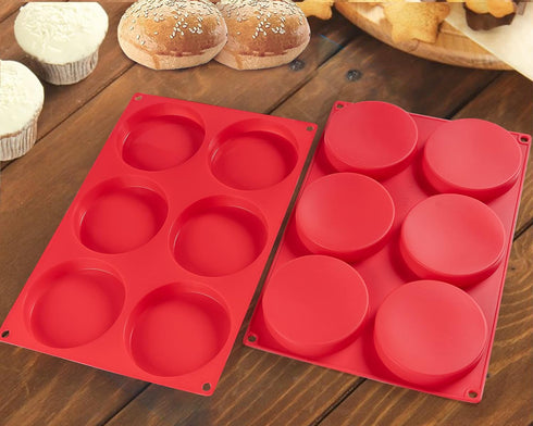 Hamburger Bun Molds 2 Pack Silicone Baking Pans, 4 Inch Muffin Top Pan Egg Sandwish Mold Small Layer Cake Molds Round Disc Pan for Mini Cake, Jumbo Muffin Top, Bun, Custard, Tart, Resin Coaster by Dootafy