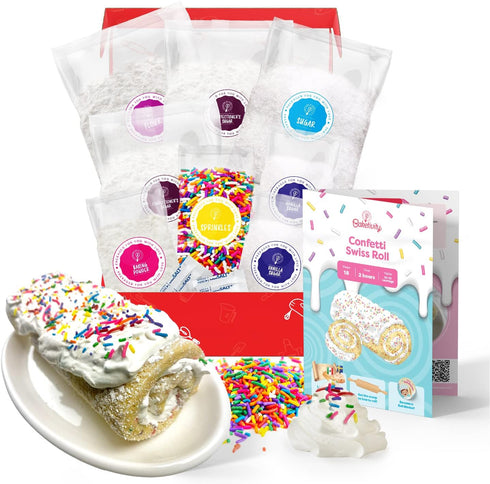 Confetti Swiss Roll Baking Kit for Kids 6-12: Real Jelly Roll Cake Making Set with Pre-Measured Ingredients