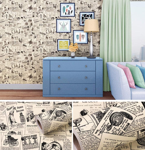 Self-Adhesive Vintage Newspaper Drawer Shelf Liner, 17.7x117 Inches, for Kitchen Bathroom Cabinets and Crafts