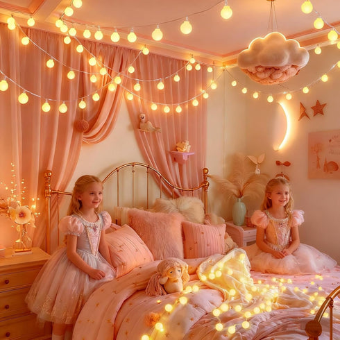 PJT String Lights for Bedroom, 200 LED Globe Plug in Fairy Lights, 66FT