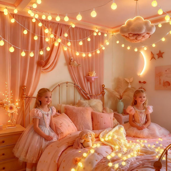 PJT String Lights for Bedroom, 200 LED Globe Plug in Fairy Lights, 66FT