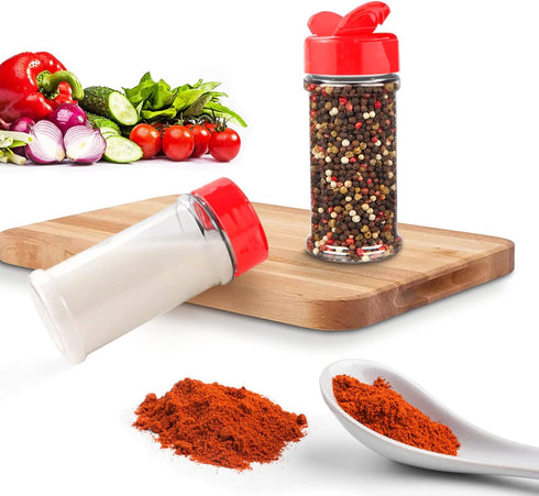 RoyalHouse 12 Pack 5.5 Oz Plastic Spice Jars with Red Cap, Clear Plastic Containers with Shaker Lids