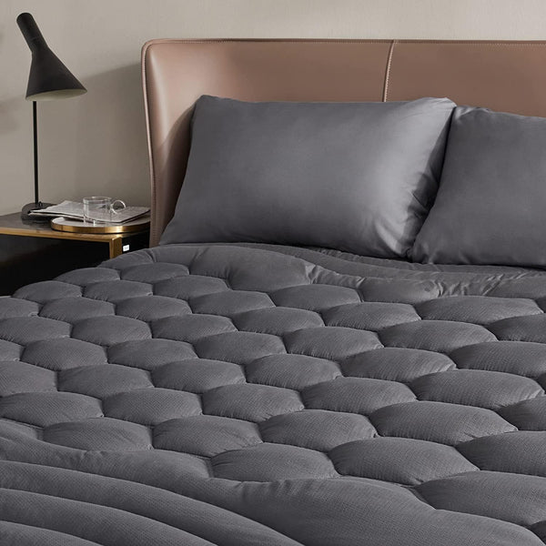 Bedsure King Size Mattress Pad - Soft Cooling Quilted Protector with 8-21" Deep Pocket, Grey