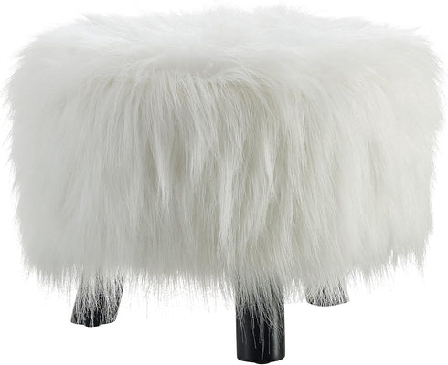 Linon Flokati Foot Stool, 16-Inch, White, 16"W x 16"D x 12.6"H