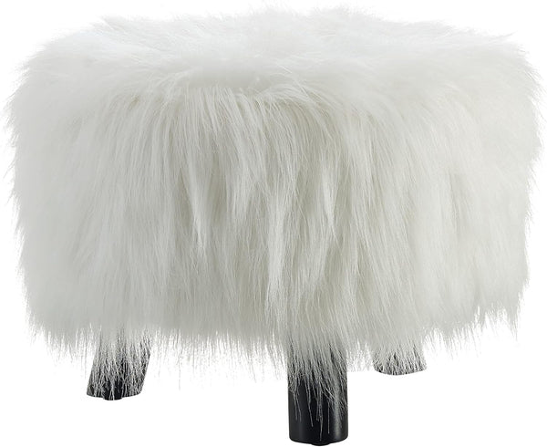 Linon Flokati Foot Stool, 16-Inch, White, 16"W x 16"D x 12.6"H
