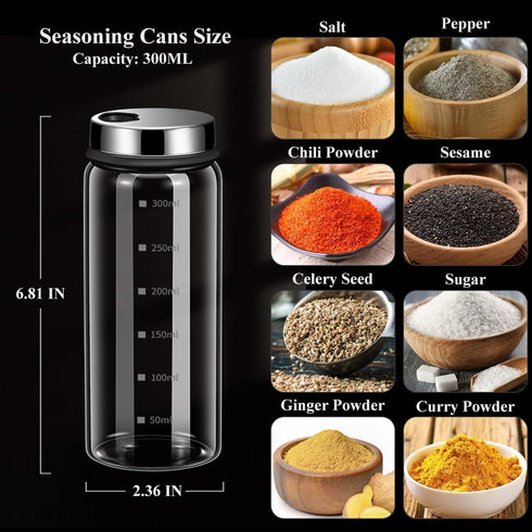 10 oz Salt and Pepper Shakers with Adjustable Outlet Holes Clear Glass Shaker Bottles Spice Seasoning Cans for Kitchen Decor Home Restaurant BBQ Camping Farmhouse Kitchen Accessories (300ml) by Verdental