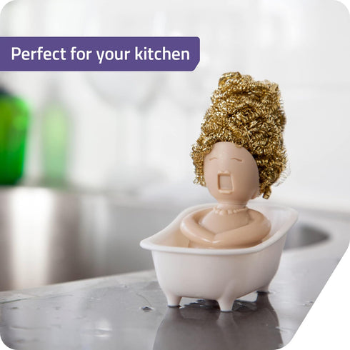 PELEG DESIGN Soap Opera Sponge Holder for Kitchen Sink - Cute Dish Scrubber Organizer with Metal Scrubber