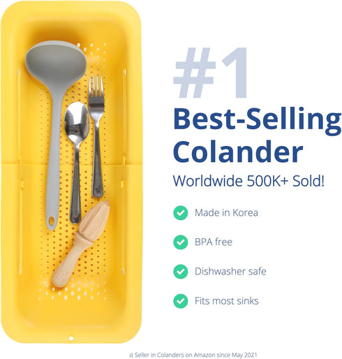 BLUE GINKGO Over the Sink Colander Strainer Basket, Wash Vegetables, Drain Pasta, Extendable Kitchen Essential
