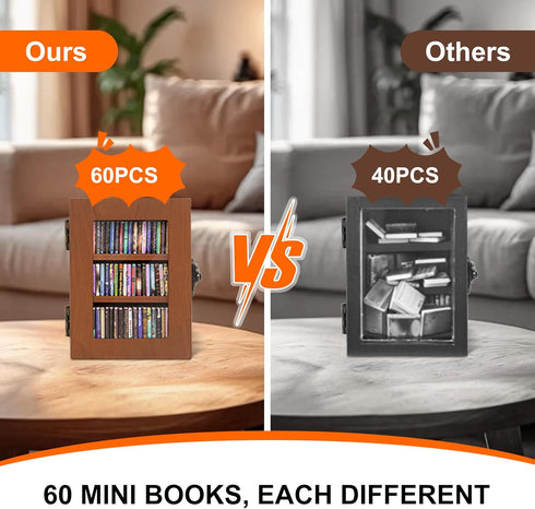 DIIWOODX 60PCS Anxiety Mini Bookshelf Mini Books with Wooden Miniature Book Library for Stress Relief, Home and Office