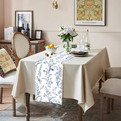 Summer 13x108 Inch PROCIDA Navy Blue Floral Table Runner Wildflower Runner for Table Small Seasonal Spring Coffee Table