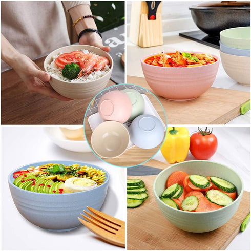 Set of 5 Unbreakable Lightweight Rice Bowls, Premium Wheat Straw Cereal Bowls, 5.3 Inch Soup Bowls for Cereal, Soup,