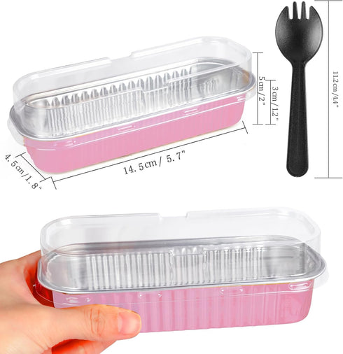 20PCS Rectangle Mini Loaf Pans With Lids,Mini Cake Pans with Lids,Disposable Ramekins Baking Cups Muffin Tins Cupcake Cups for Wedding Birthday Party,6.8oz Pink by Fodofodo