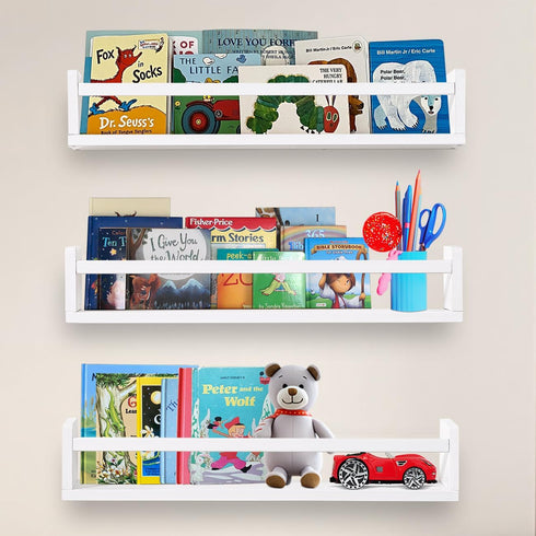 AZSKY Nursery Bookshelves White, 24 Inch Floating Bookshelves for Wall Set of