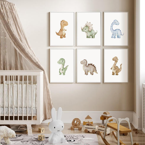 SYYANKK 8x10 Inch Set 6 Dinosaur Nursery Wall Art Kids Canvas Poster Boys Room Wall Decor Watercolor Dino Wall Art