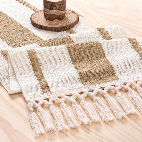 MLMW 72 inches Boho Table Runner Small Coffee Table Runner Rustic Burlap Macrame Jute Woven Table Decor Short Dresser