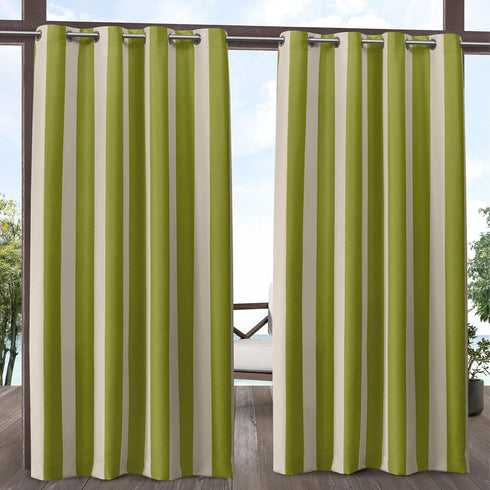 Exclusive Home Canopy Stripe Grommet Top Curtain Panel - 54"x108", Kiwi/Sand, Set of 2