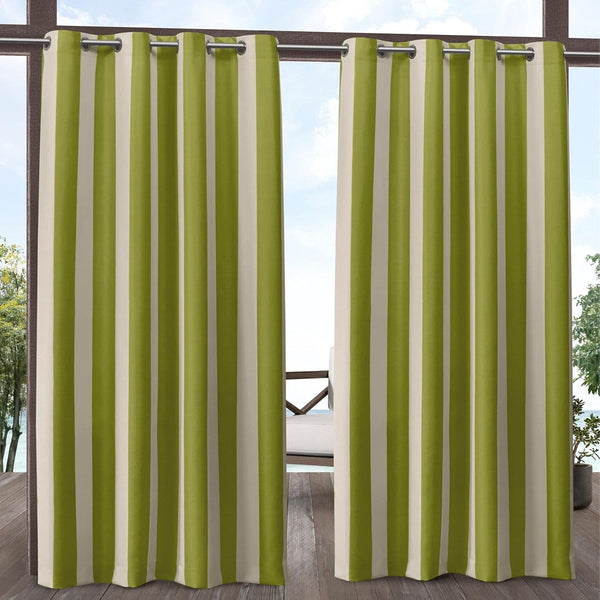 Exclusive Home Canopy Stripe Grommet Top Curtain Panel - 54"x108", Kiwi/Sand, Set of 2