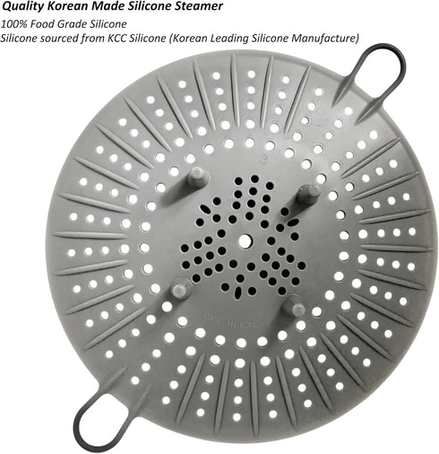 Korean Made Silicone Steamer Basket, 10" Size, Flexible Design Steamer Insert (Gray)