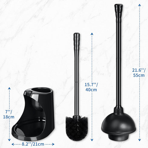 Set 2-in-1 (Pack 2) Qaestfy Toilet Plunger and Brush for Bathroom Cleaning, Long Handle Toilet Bowl Brush with Stiff