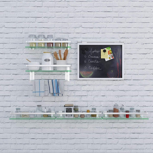 VOLPONE Glass Shelf with Towel Bar 15.7in, Silver Bathroom Wall Mount Organizer, Rustproof 1 Tier