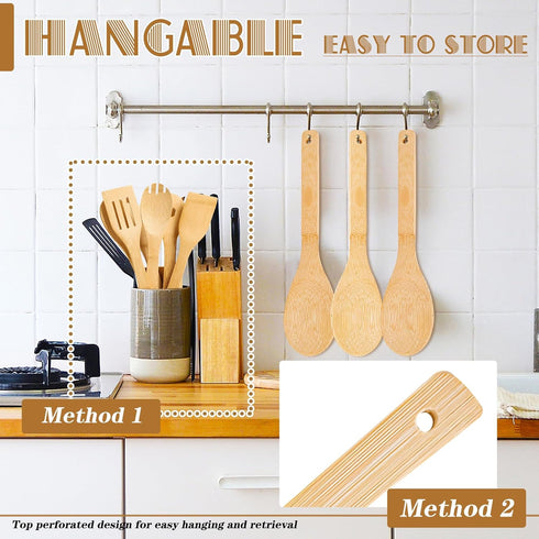 Wooden Spoons for Cooking, Nonstick Kitchen Wooden Spoons Utensils, 2-Piece Set