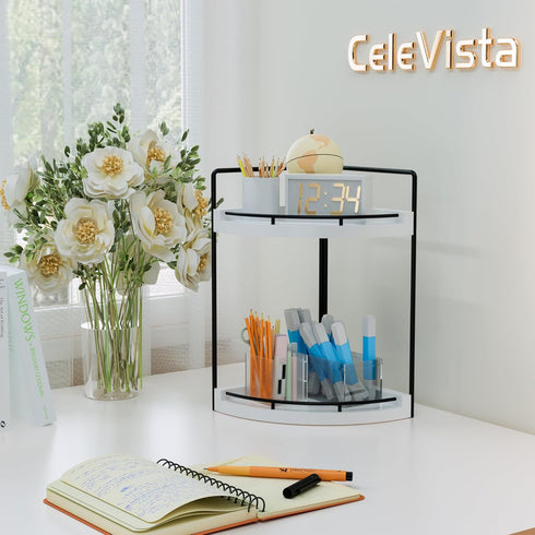 Counter 2 (White-2 Corner Bathroom Organizer, Tier Wood Vanity Storage, Waterproof Skincare Shelf for Kitchen