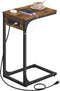 VASAGLE C-Shaped Side Table, End Table with Charging Station, C Table for