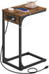 VASAGLE C-Shaped Side Table, End Table with Charging Station, C Table for